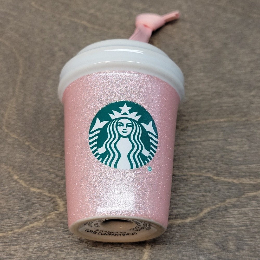 Pink Starbucks Holiday Ceramic Ornament Coffee Cup Shaped Glittery Cute Sparkly